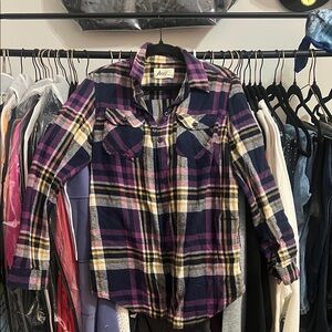 Anvil Kids Plaid Shirt - Navy, Purple, Yellow
